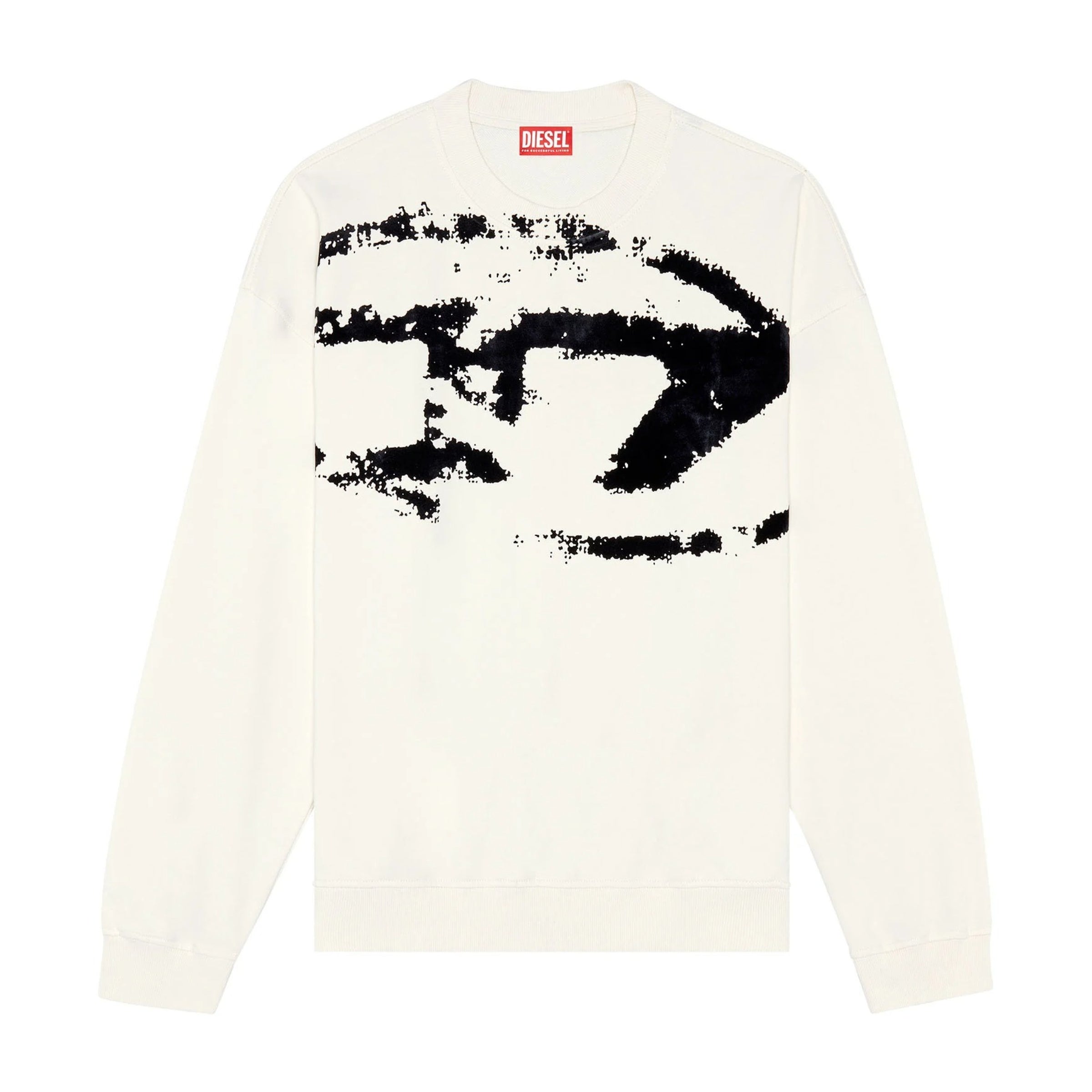 Diesel Sweater Distressed Flocked Logo White-Black